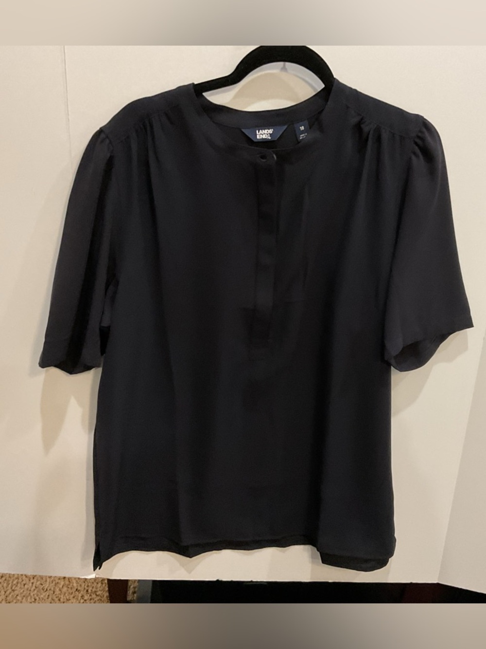 NWOT Lands’ End Dark Navy Button‑Front Blouse — Office- Separates- Size 18
